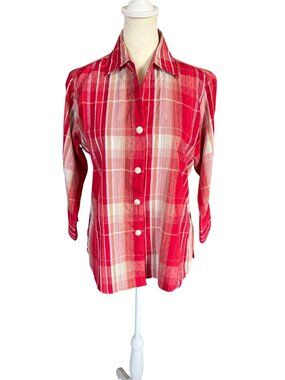 Baxter & Wells red and white 3/4 sleeve collared button down shirt size small